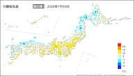 昨日の最低気温前日差の分布図