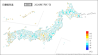 今日の最低気温前日差の分布図