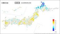 昨日の最低気温前日差の分布図