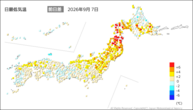 7日の最低気温前日差の分布図