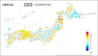 18日の最低気温前日差の分布図