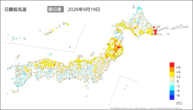 19日の最低気温前日差の分布図