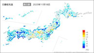 18日の最低気温前日差の分布図