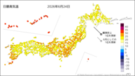 24日の最高気温の分布図