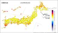 昨日の最高気温の分布図
