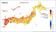 7日の最高気温の分布図