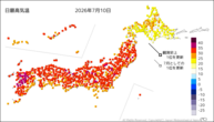 昨日の最高気温の分布図