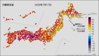 今日の最高気温の分布図