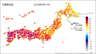 21日の最高気温の分布図