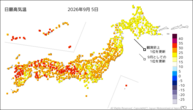 5日の最高気温の分布図