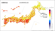 22日の最高気温の分布図