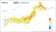 18日の最高気温平年差の分布図