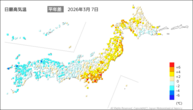 7日の最高気温平年差の分布図