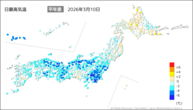 10日の最高気温平年差の分布図