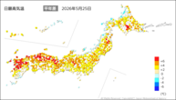 一昨日の最高気温平年差の分布図