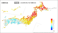 今日の最高気温平年差の分布図