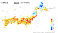 30日の最高気温平年差の分布図