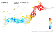 昨日の最高気温平年差の分布図