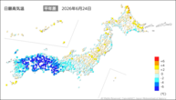 24日の最高気温平年差の分布図