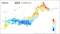 一昨日の最高気温平年差の分布図