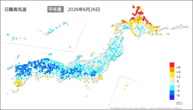 昨日の最高気温平年差の分布図