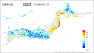 今日の最高気温平年差の分布図