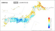 5日の最高気温平年差の分布図