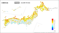 8日の最高気温平年差の分布図