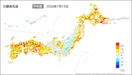 13日の最高気温平年差の分布図