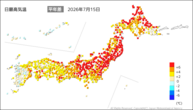 一昨日の最高気温平年差の分布図
