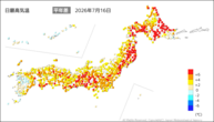 昨日の最高気温平年差の分布図