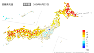 23日の最高気温平年差の分布図
