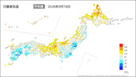 18日の最高気温平年差の分布図