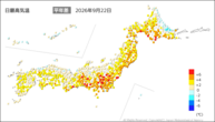 22日の最高気温平年差の分布図