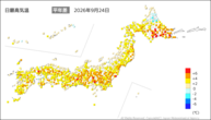昨日の最高気温平年差の分布図