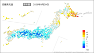昨日の最高気温平年差の分布図