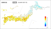 17日の最高気温平年差の分布図