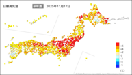 17日の最高気温平年差の分布図