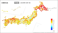7日の最高気温平年差の分布図