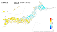 10日の最高気温平年差の分布図