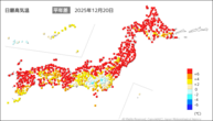 20日の最高気温平年差の分布図