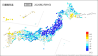 19日の最高気温前日差の分布図