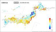 18日の最高気温前日差の分布図