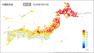 10日の最高気温前日差の分布図