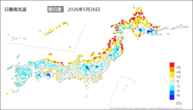 昨日の最高気温前日差の分布図