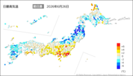 昨日の最高気温前日差の分布図