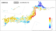 今日の最高気温前日差の分布図