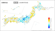 6日の最高気温前日差の分布図