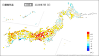 7日の最高気温前日差の分布図