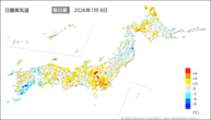8日の最高気温前日差の分布図